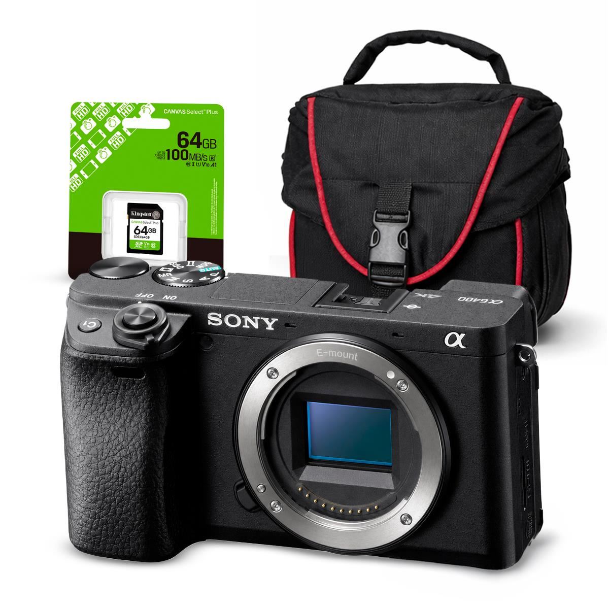 Cámara Sony Alpha a6400 Mirrorless (Cuerpo Solo) + Kit Básico de Accesorios